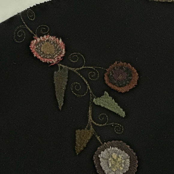 SOLD Custom Long Black Wool Coat with Flower, Bird, Heart Appliques Not sized - Picture 6 of 12